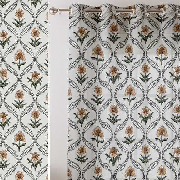 Vargottam Flowers Print Sheer Curtains for Short Windows Set of 2 Panels, 63" Length, Grommet Top, Printed Georgette, Light Filtering Drape for Kitchen or Bedroom