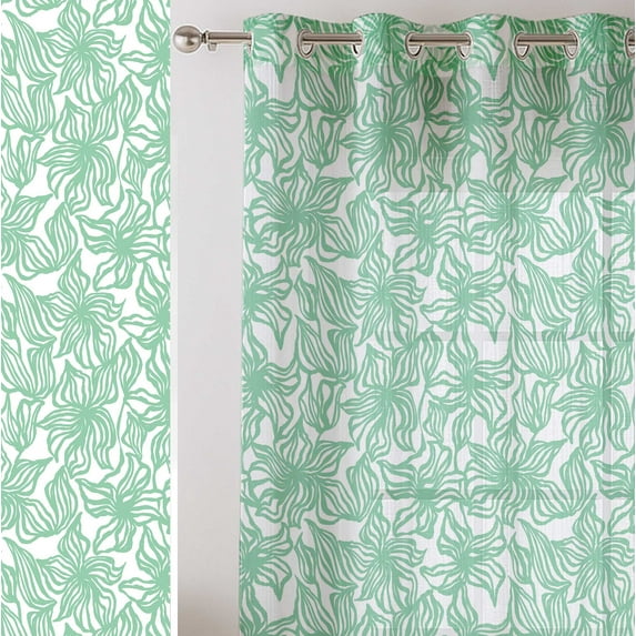 Vargottam Flowers Print Sheer Curtains for Tall Doors & Windows Set of 2, 90" Length, Grommet Top, Printed Georgette Light Filtering Panels for Home Decor