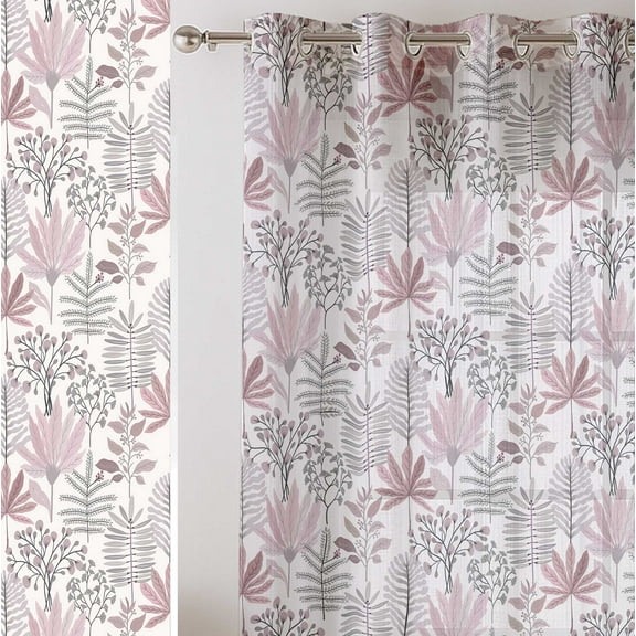 Vargottam Foliage Pattern Sheer Curtains for Short Windows - Set of 2 Panels, 63", Grommet Top, Printed Georgette, Light Filtering Drapes for Kitchen or Bedroom