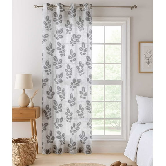 Vargottam Foliage Pattern Sheer Curtains for Window & Door - 2 Panel Set, 84", Grommet Top, Light Filtering Georgette Drape for Living Room, Bedroom, or Office