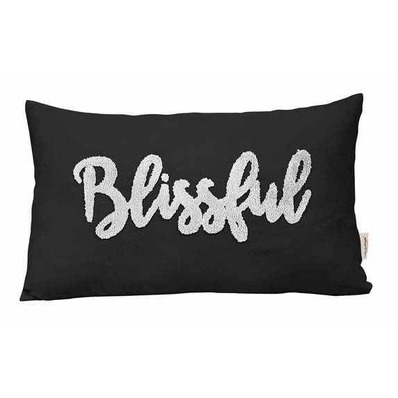 Vargottam Handmade Cushion Covers Decorative Embroidered Boho Canvas Pillow Cover- Blissful Embroidered Throw Lumbar Pillow Case- Farmhouse Decor - 12 x 20 inches | Black