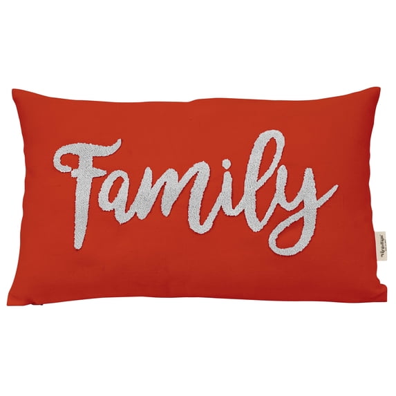 Vargottam Handmade Cushion Covers Decorative Embroidered Boho Canvas Pillow Cover- Family Embroidered Throw Lumbar Pillow Case- Farmhouse Decor - 12 x 20 inches | Red