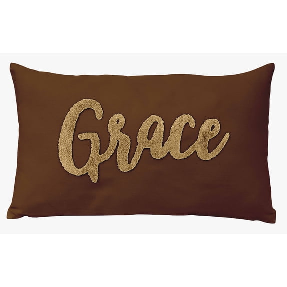 Vargottam Handmade Cushion Covers Decorative Embroidered Boho Canvas Pillow Cover- Grace Embroidered Throw Lumbar Pillow Case- Farmhouse Decor - 12 x 20 inches | Brown