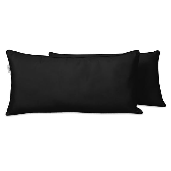 Vargottam Indoor/Outdoor Polyester Fabric Lumbar Pillow Cover, All-Weather Waterproof Rectangular Cushion Case for Patio Furniture,12" x 18"Set of 2-Black