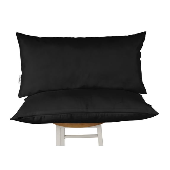Vargottam Indoor/Outdoor Polyester Fabric Lumbar Pillow With Insert, All-Weather Waterproof Decorative Throw Pillow for Patio Furniture-Set of 2 - Black