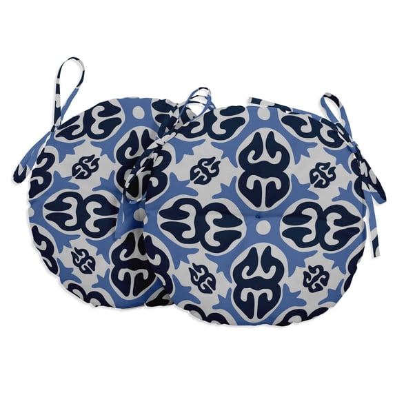 Vargottam Indoor/Outdoor Round Bistro Chair Cushions Block Print 15-Inch Bistro Chair Pads Waterproof Seat Chair Cushion For Home/Office- Set Of 2 (Blue)