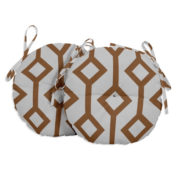Vargottam Indoor/Outdoor Round Bistro Chair Cushions Block Print 15-Inch Bistro Chair Pads Waterproof Seat Chair Cushion For Home/Office- Set Of 2 (Tawny Brown)