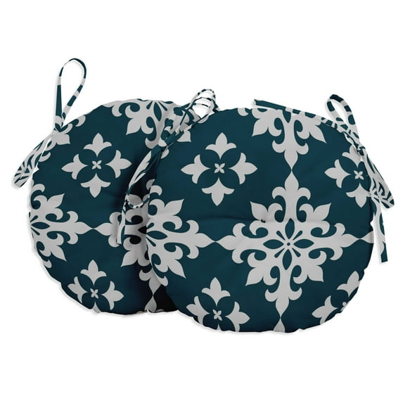 Vargottam Indoor/Outdoor Round Bistro Chair Cushions Block Print 15-Inch Bistro Chair Pads Waterproof Seat Chair Cushion For Home/Office- Set Of 2 (Teal Green)