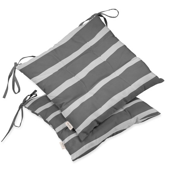 Vargottam Indoor/Outdoor Tufted Printed Square Seat Patio Cushion Set Of 2 Water Resistant Patio Furniture Seat Cushion 19-inches, Gray | Striped