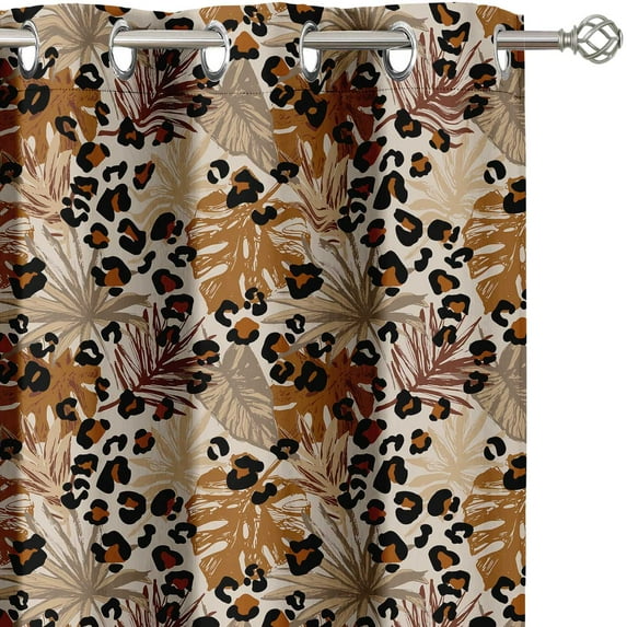 Vargottam Jungle Camo Leaf Design Blackout Curtains - Set of 2 Panels, 52 x 84 Inches Each - Light Blocking & Thermal Insulated Drapes with Grommet Top for Bedroom & Living Room - Brown