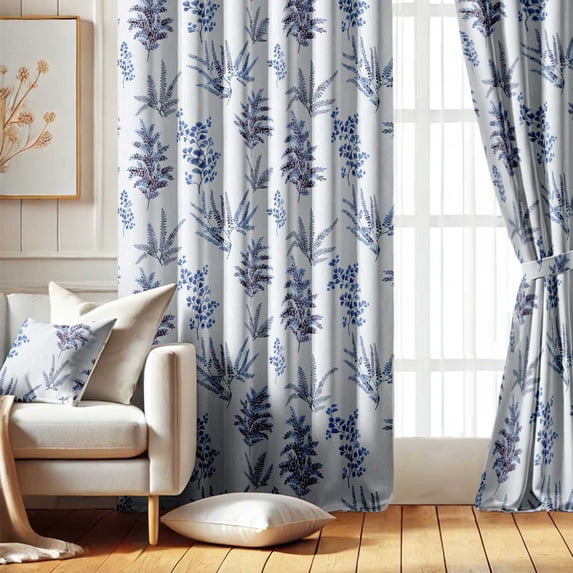 Vargottam Leaf Design Blackout Curtains - Set of 2 Panels, 52 x 108 Inches Each - Light Blocking & Thermal Insulated Drapes with Grommet Top for Bedroom & Living Room - Blue