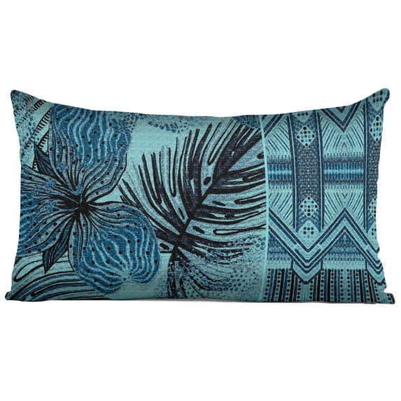 Vargottam Lumbar Pillow Cover - Decorative Pillow Covers 24x12 Inches, Printed Teal Blue Theme Pillowcase, Decorative Lumbar Cushion Covers