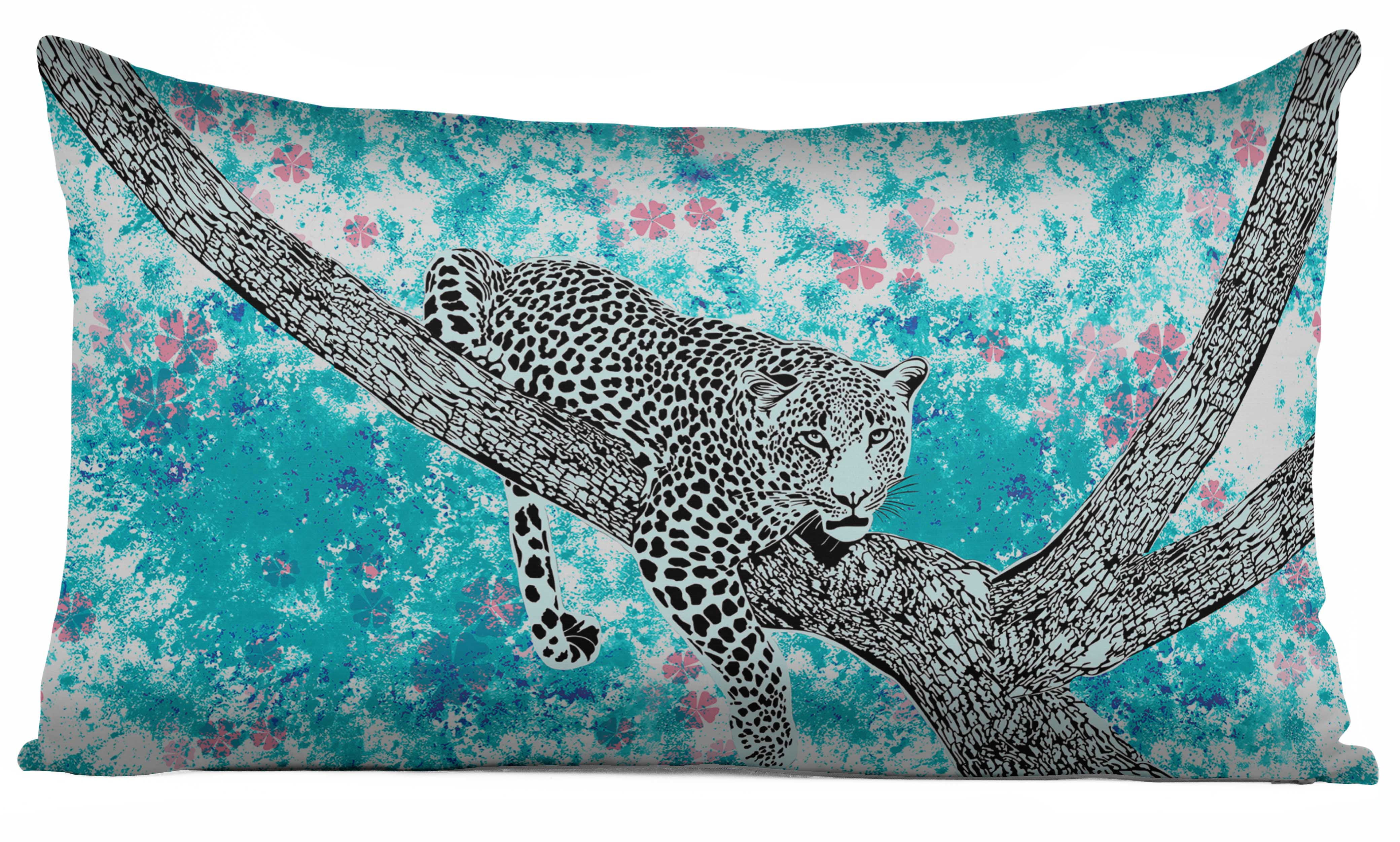 Vargottam Lumbar Pillow Cover Decorative Pillow Covers 24x14 Inches, Printed Teal Blue Theme
