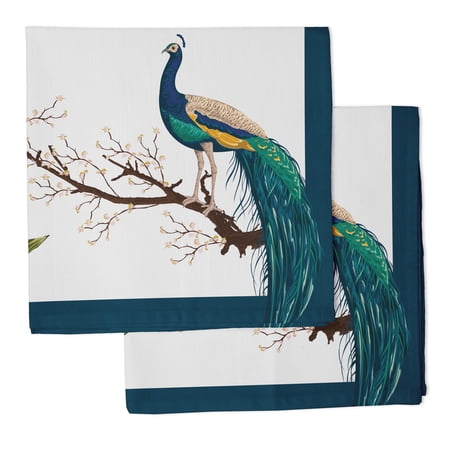 Vargottam Luxury Collection Dinner Table Linen Dcor Cotton Napkin Printed Fabric Reusable Napkins Set Of 12, 20 X 20 - Peacock