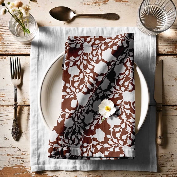 Vargottam Luxury Cotton Canvas Napkins - Set of 12, 20-Inch Brown Floral Print, Premium Thick Cloth Napkins for Elegant Dining & Special Occasions - Soft, Absorbent & Machine Washable