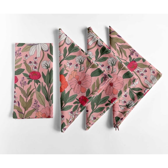 Vargottam Luxury Cotton Canvas Napkins - Set of 12, 20-Inch Pink Floral Print, Premium Thick Cloth Napkins for Elegant Dining & Special Occasions - Soft, Absorbent & Machine Washable