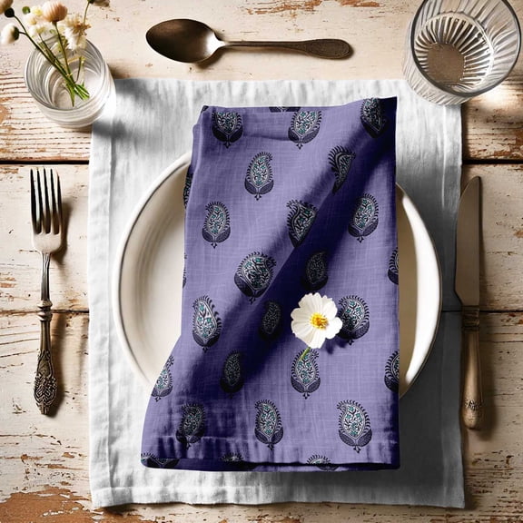 Vargottam Luxury Cotton Canvas Napkins - Set of 12, 20-Inch Purple Block Pattern, Premium Thick Cloth Napkins for Elegant Dining & Special Occasions - Soft, Absorbent & Machine Washable