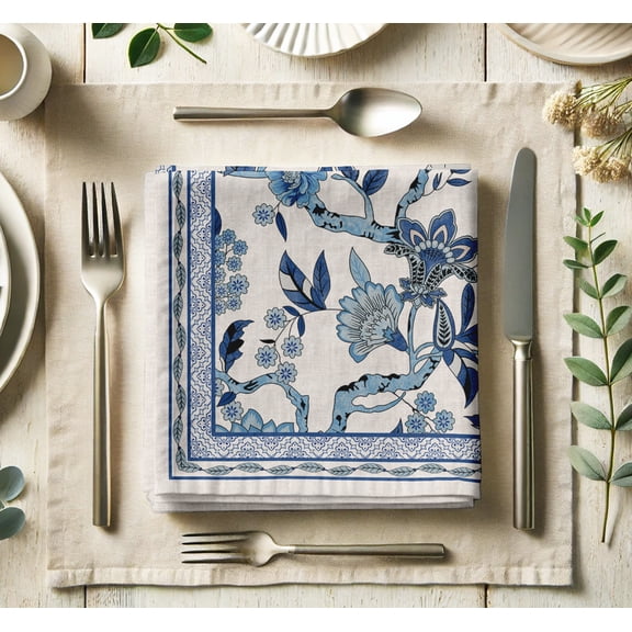 Vargottam Luxury Cotton Twill Napkins , 20-Inch Floral Pattern, Set of 12 Premium Thick Cloth Napkins for Elegant Dining & Special Occasions - Soft, Absorbent & Machine Washable
