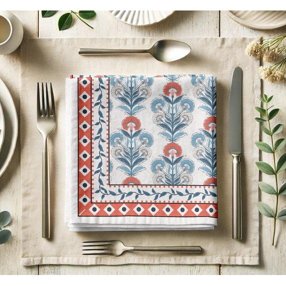 Vargottam Luxury Cotton Twill Napkins - Set of 12, 20-Inch Block Print, Premium Thick Cloth Napkins for Elegant Dining & Special Occasions - Soft, Absorbent & Machine Washable