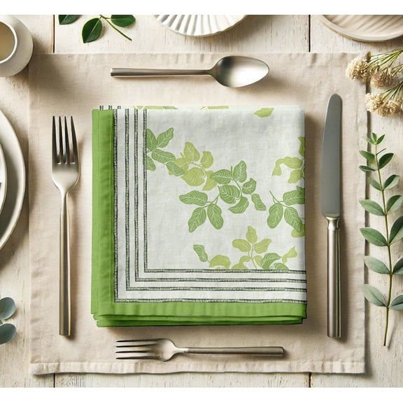 Vargottam Luxury Cotton Twill Napkins - Set of 12, 20-Inch Leaves Design, Premium Thick Cloth Napkins for Elegant Dining & Special Occasions - Soft, Absorbent & Machine Washable