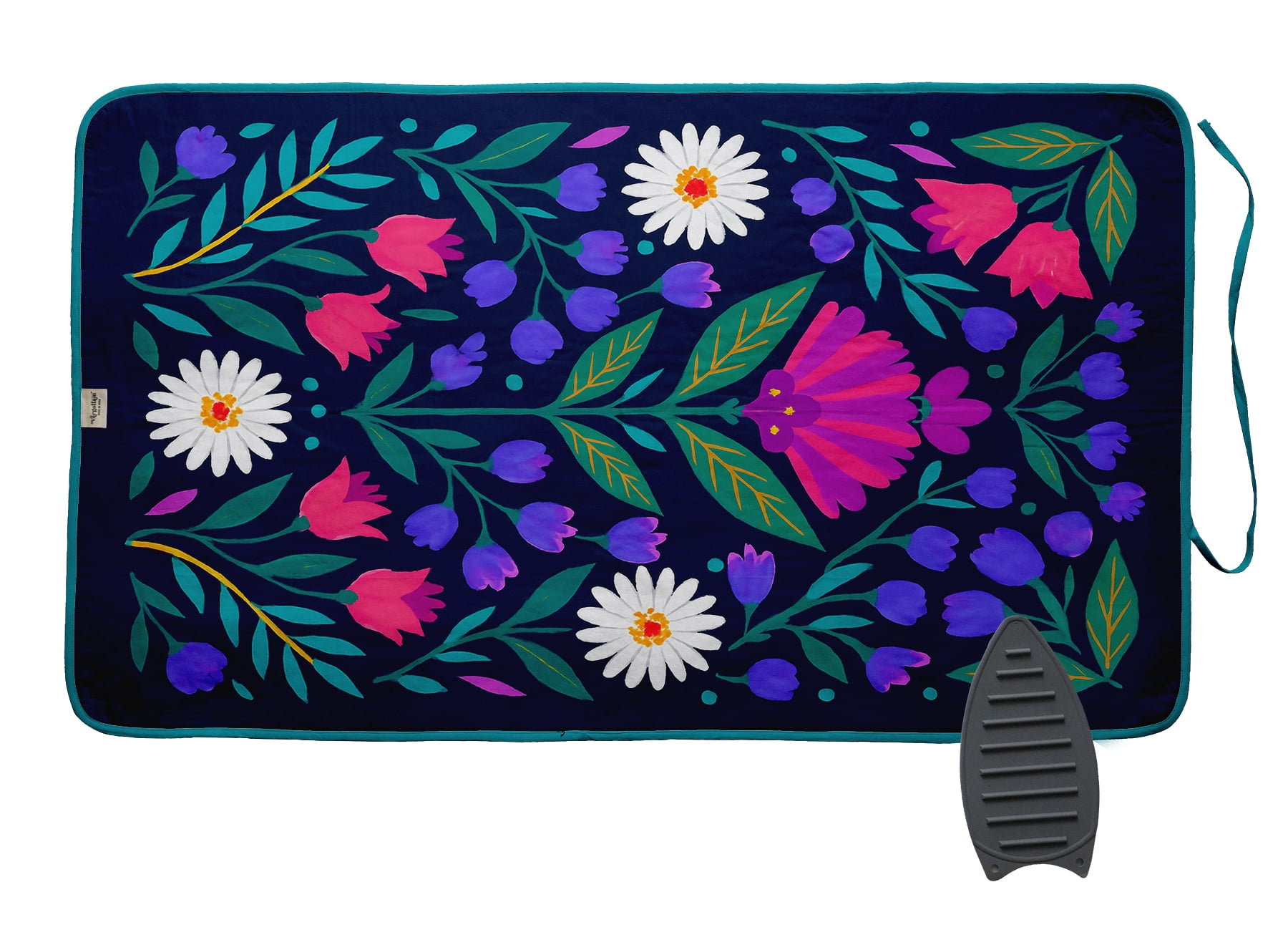Vargottam Magnetic Ironing Mat - Foldable Cotton Iron Mat with Fiber Pad & Silicone Iron Rest - Portable, Washable, Travel-Friendly Ironing Board Alternative for Tabletop, Washer, Dryer - Floral