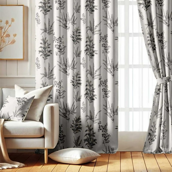 Vargottam Monochrome Leaf Design Blackout Curtains - Set of 2 Panels, 52 x 72 Inches Each - Light Blocking & Thermal Insulated Drapes with Grommet Top for Bedroom & Living Room - White