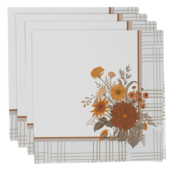 Vargottam Napkins FloralsPrint, DinnerNapkins , 100 % Cotton, Set of 4 ReusableNapkins Set, Size 20X20 Inch,White,OversizedClothNapkins