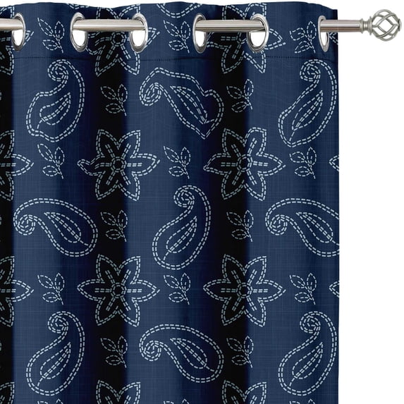 Vargottam Paisley Floral Design Blackout Curtains - Set of 2 Panels, 42 x 96 Inches Each - Light Blocking & Thermal Insulated Drapes with Grommet Top for Bedroom & Living Room - Blue