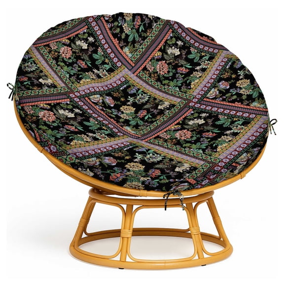 Vargottam Papasan Cushion Slipcover 55" - Durable Waterproof Fabric with Side Zipper & 8 Tie Strings - Patio/Indoor - Floral Print