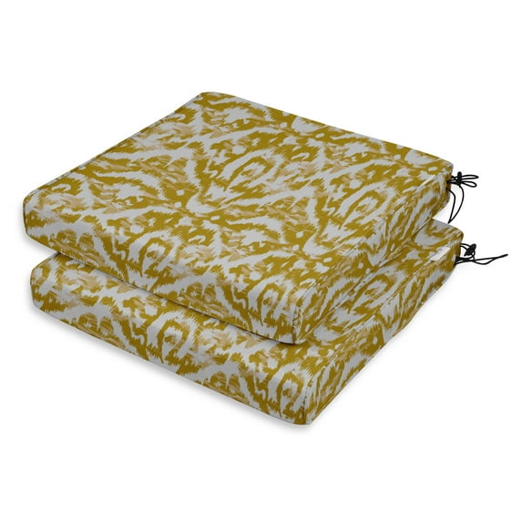 Vargottam Perfect Outdoor/Indoor Square Corner Seat Cushions Water-Resistant Lounge Chair 18.5" x 16" Home Office Patio Furniture Garden Decoration- Pack Of 2 Yellow|Ikat