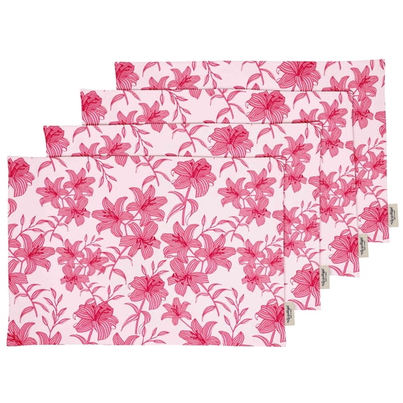 Vargottam Placemats- Placemat For Dining Table, Set Of 4- Printed & Reversible CottonNapkin-IndoorPlacematsFor Home & Kitchen Dining Table- Florals (Pink)