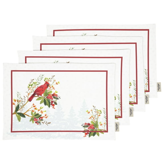 Vargottam Placemats- Placemat For Dining Table, Set Of 4- Printed & Reversible CottonNapkin-IndoorPlacematsFor Home & Kitchen Dining Table- Red Bird (Red & White)