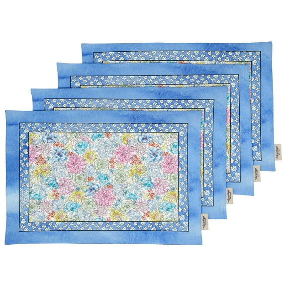 Vargottam Placemats- Placemat For Dining Table, Set Of 4- Printed & Reversible CottonNapkin-IndoorPlacematsFor Home & Kitchen Dining Table- Watercolor Flower (Light Blue)