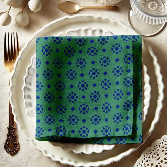 Vargottam Premium Cotton Muslin Napkins - Set of 12, 20-Inch Geometric Print, Soft and Absorbent Cloth Napkins for Dining, Decor, Weddings, and Special Occasions - Machine Washable, Table Linens