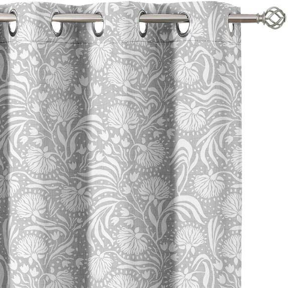Vargottam Printed Blackout Curtains - Gray Baroque Floral Design, Set of 2 Panels, 52 x 108 Inches - Room Darkening, Thermal Insulated Window/Door Drapes with Grommets