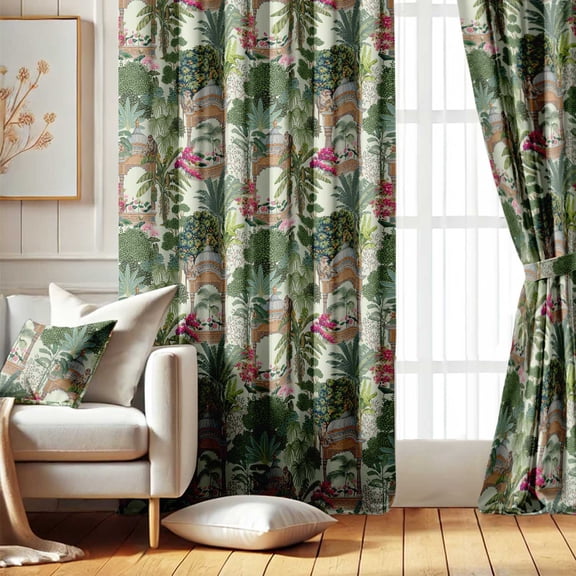 Vargottam Printed Blackout Curtains - Green Asian Design, Set of 2 Panels, 42 x 63 Inches - Room Darkening, Thermal Insulated Window/Door Drapes with Grommets