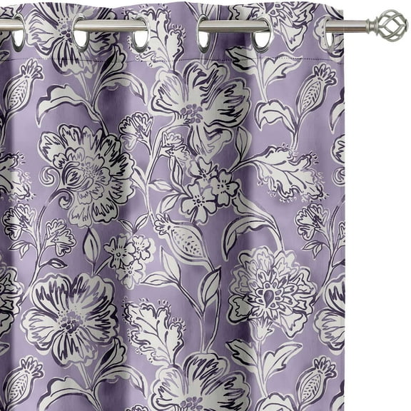 Vargottam Printed Blackout Curtains - Purple Floral Design, Set of 2 Panels, 52 x 84 Inches - Room Darkening, Thermal Insulated Window/Door Drapes with Grommets