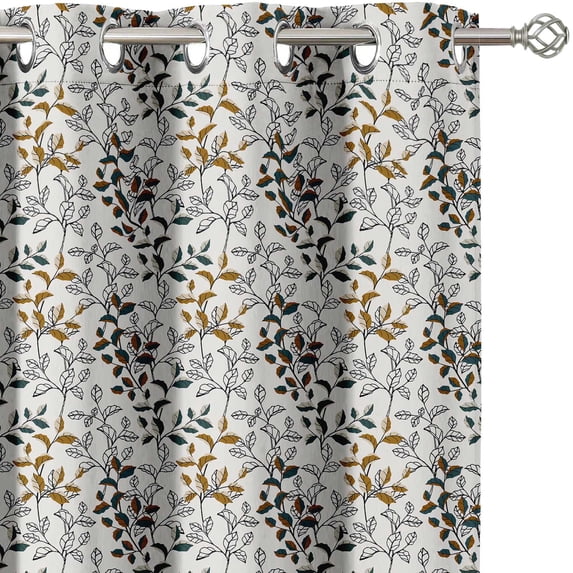 Vargottam Printed Blackout Curtains - White Vintage Floral Design, Set of 2 Panels, 42 x 96 Inches - Room Darkening, Thermal Insulated Window/Door Drapes with Grommets