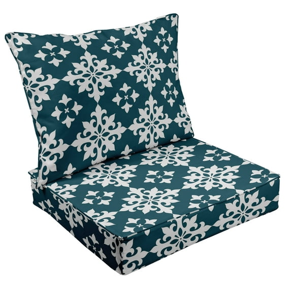 Vargottam Printed Outdoor DeepSeatPatioCushions Set 2pcsSeatSet All Weather Replacement CushionPatioSeatand Back Cushion Set 25"x25"x5"-Teal Green