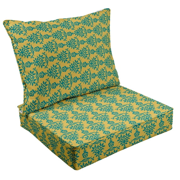 Vargottam Printed Outdoor DeepSeatPatioCushions Set 2pcsSeatSet All Weather Replacement CushionPatioSeatand Back Cushion Set 25"x25"x5"-Yellow