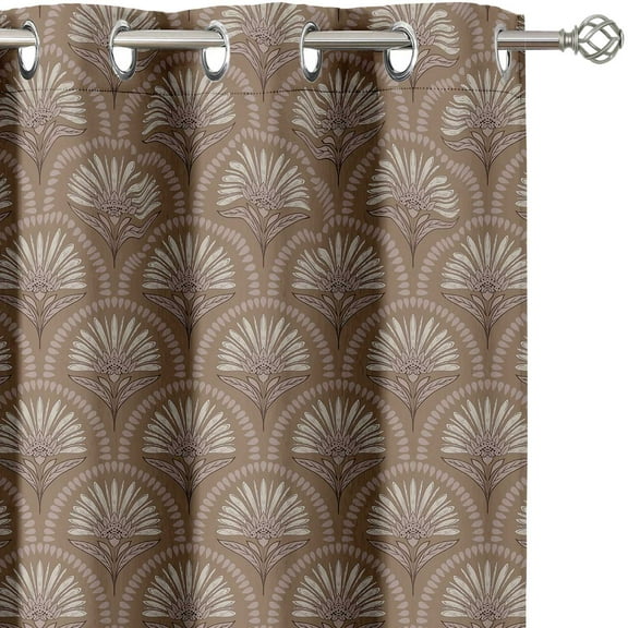Vargottam Room Darkening Curtains - Arch Fan Motif Pattern, Set of 2 Panels, 52" x 90" - Grommet-Top Blackout Window/Door Drapes for Bedroom, Nursery & Living Room - Brown