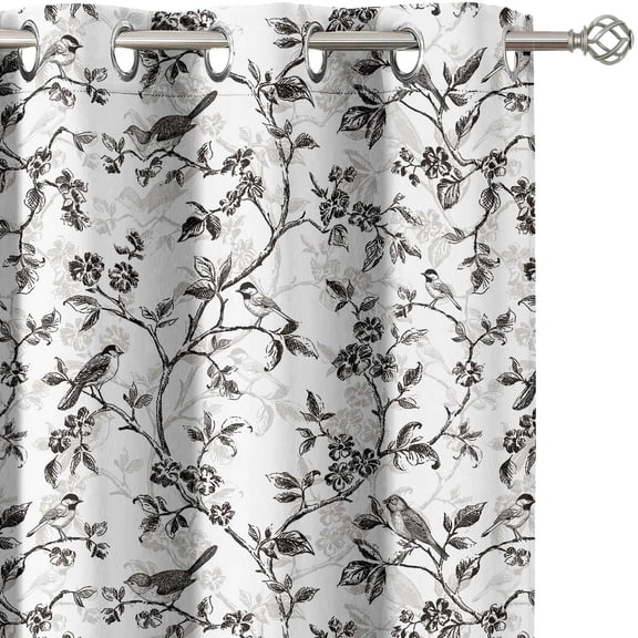 Vargottam Room Darkening Curtains - Bird Vine Pattern, Set of 2 Panels, 42" x 63" - Grommet-Top Whiteout Window/Door Drapes for Bedroom, Nursery & Living Room - White