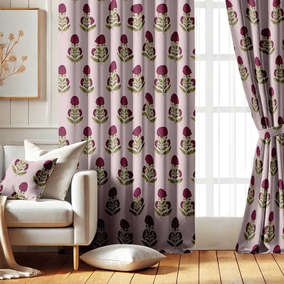 Vargottam Room Darkening Curtains - Blossom Pattern, Set of 2 Panels, 52" x 72" - Grommet-Top Blackout Window/Door Drapes for Bedroom, Nursery & Living Room - Red