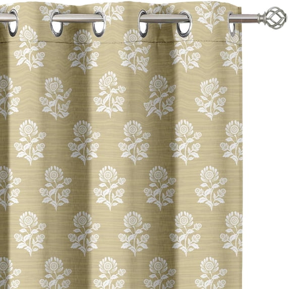 Vargottam Room Darkening Curtains - Flower Pattern, Set of 2 Panels, 52" x 72" - Grommet-Top Blackout Window/Door Drapes for Bedroom, Nursery & Living Room - Beige
