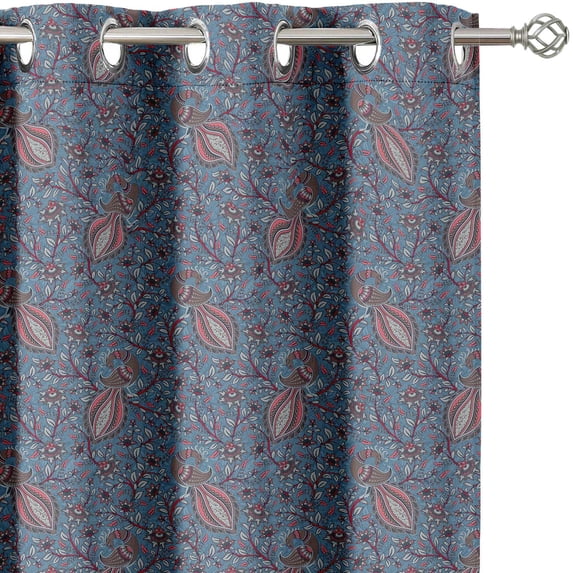 Vargottam Room Darkening Curtains - Heritage Paisley Pattern, Set of 2 Panels, 42" x 96" - Grommet-Top Blackout Window/Door Drapes for Bedroom, Nursery & Living Room - Blue