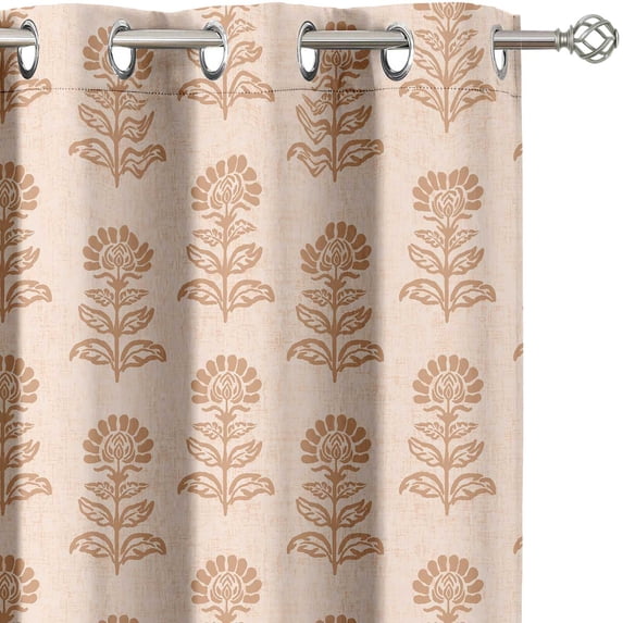 Vargottam Room Darkening Curtains - Marigold Motif Pattern, Set of 2 Panels, 52" x 90" - Grommet-Top Blackout Window/Door Drapes for Bedroom, Nursery & Living Room - Orange