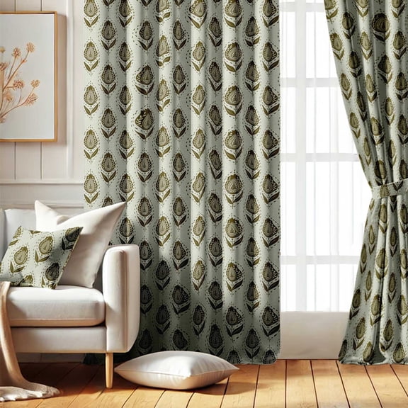 Vargottam Room Darkening Curtains - Paisley Bud Pattern, Set of 2 Panels, 52" x 108" - Grommet-Top Blackout Window/Door Drapes for Bedroom, Nursery & Living Room - Green