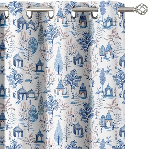 Vargottam Room Darkening Curtains - Tree Landscape Pattern, Set of 2 Panels, 52" x 108" - Grommet-Top Blackout Window/Door Drapes for Bedroom, Nursery & Living Room - Blue