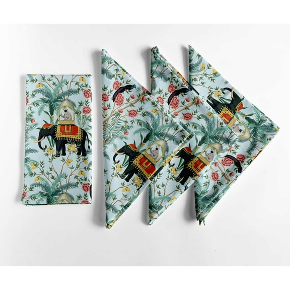 Vargottam Royal Elephant Safari Print Cotton Napkins Set of 12, 20x20 Inches, Vibrant Green Cloth Napkin, Perfect for Farmhouse Dining, Table Dcor, Nature-Inspired Kitchen Theme - Machine Washable