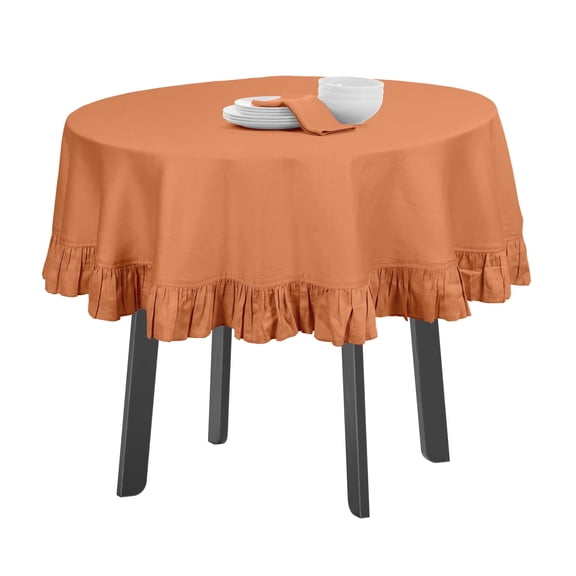 Vargottam Ruffle Tablecloth Kitchen Dining Tabletop Cover Decoration Cotton Solid Table Cover Round, Light Peach-64 Inches Diameter